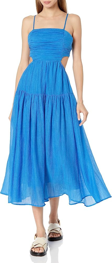 MOON RIVER Women's Shirred Tiered Cutout Back Tie Midi Dress | Amazon (US)