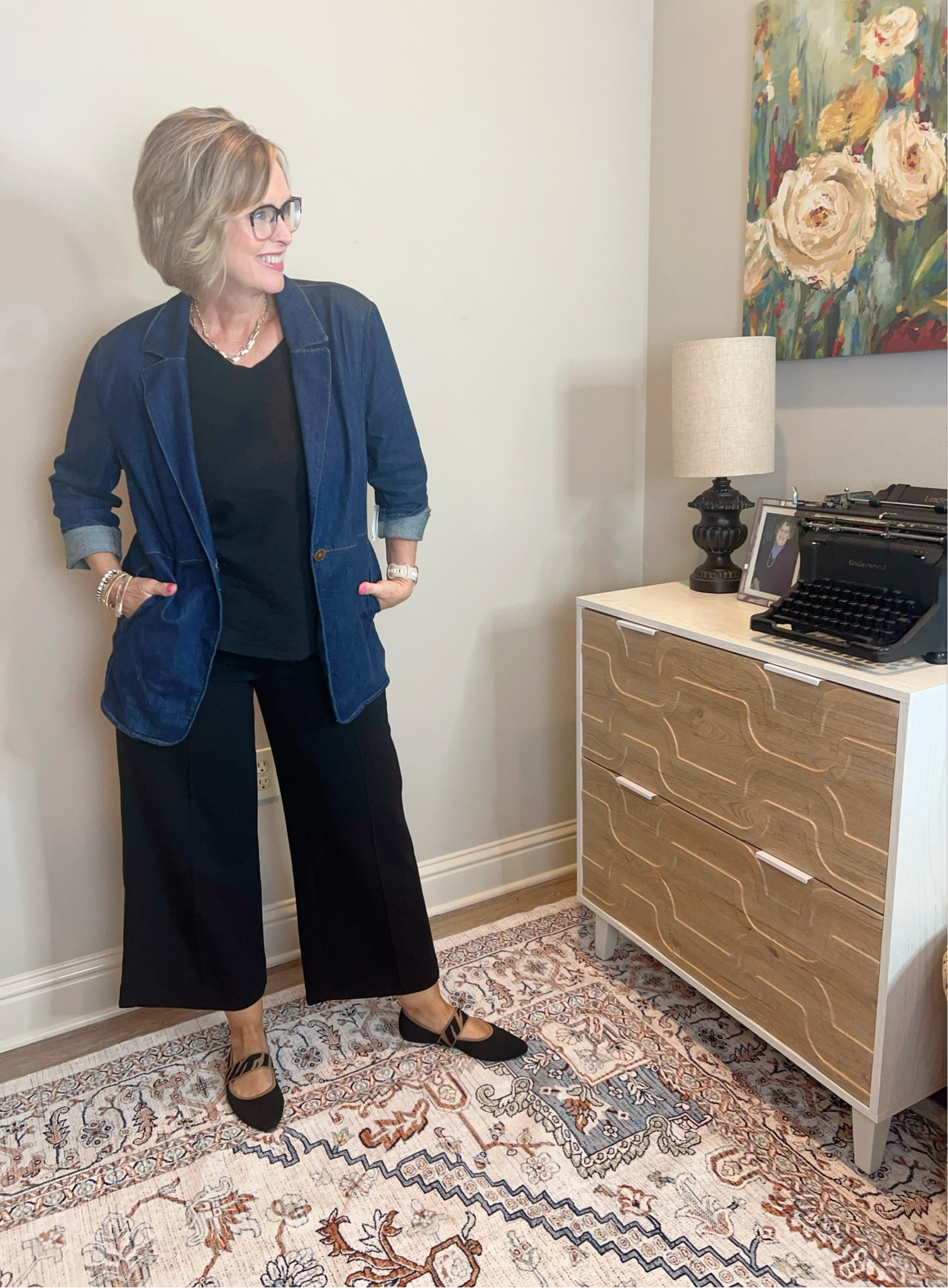 Column dressing and a denim blazer  

#LTKWorkwear #LTKMidsize
