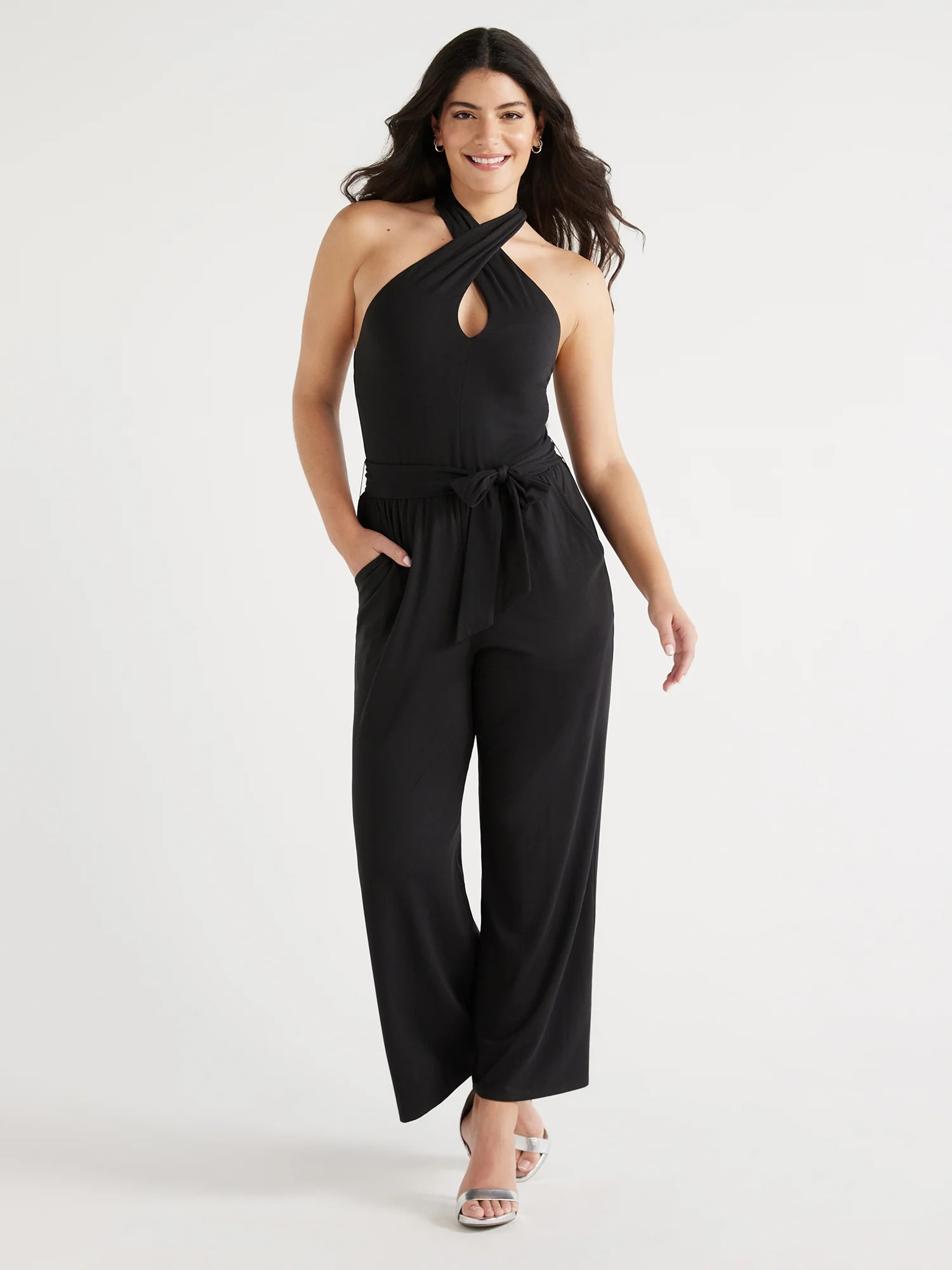 Sofia Jeans Women's Halter Cross Neck Jumpsuit, Sizes XS-XXXL | Walmart (US)