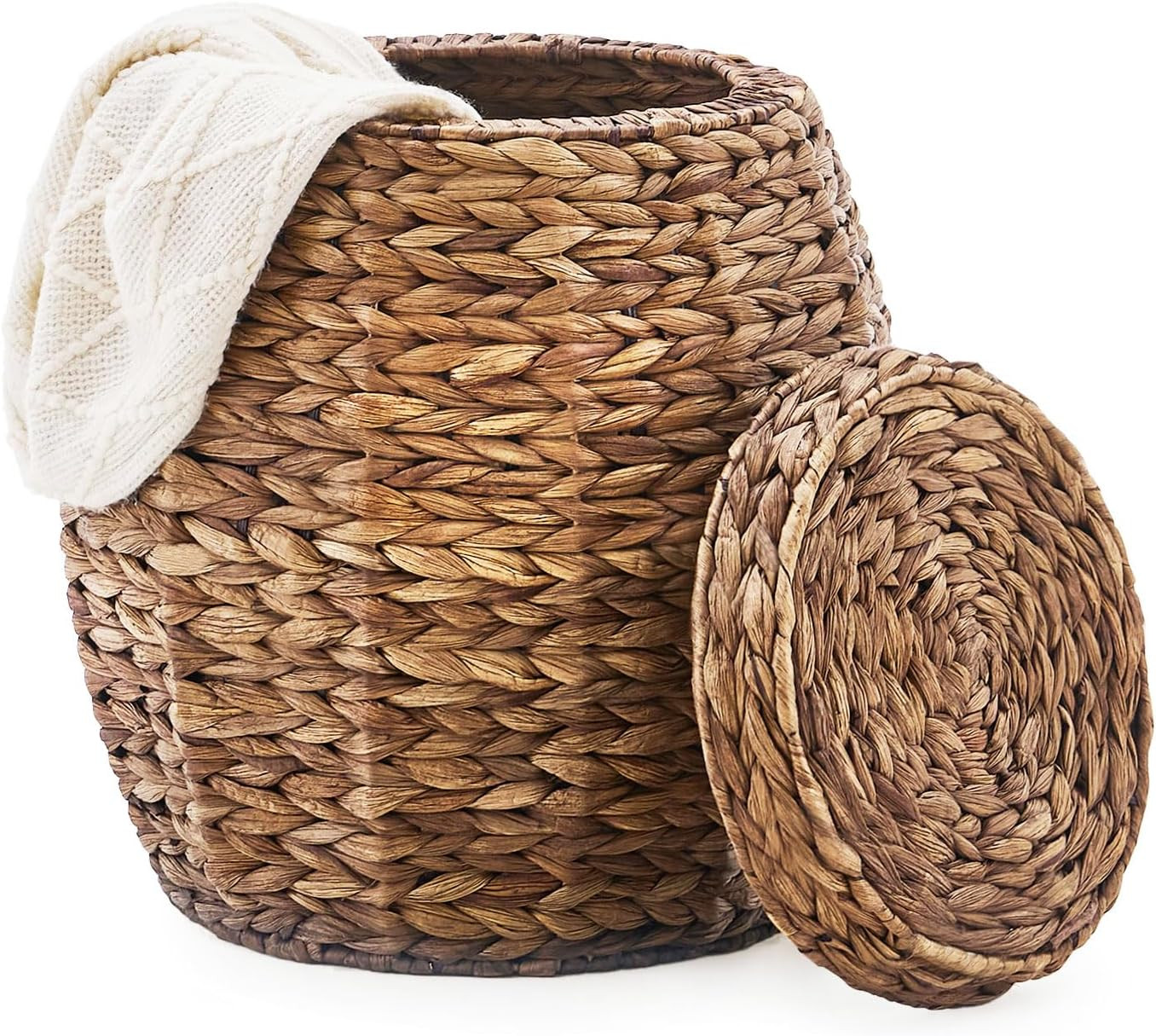 Handwoven Round Water Hyacinth Blankets Basket with Lid | Amazon (US)