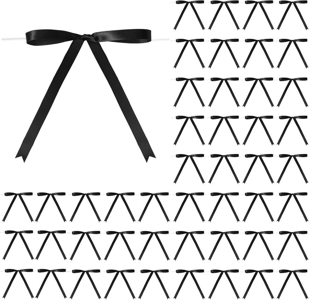 Riceshoot 50 Pcs Twist Tie Bows 5x7 Inch Satin Ribbon Bows for Gift Wrapping Cake Treat Bags Craf... | Amazon (US)