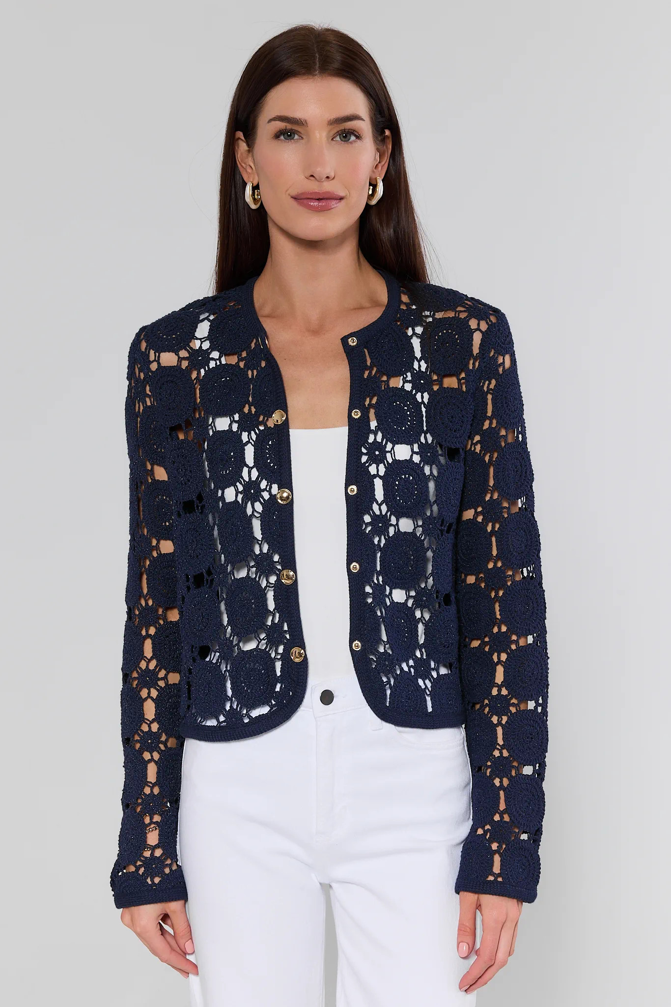 Cassidy Navy Crochet Cardigan | Avara