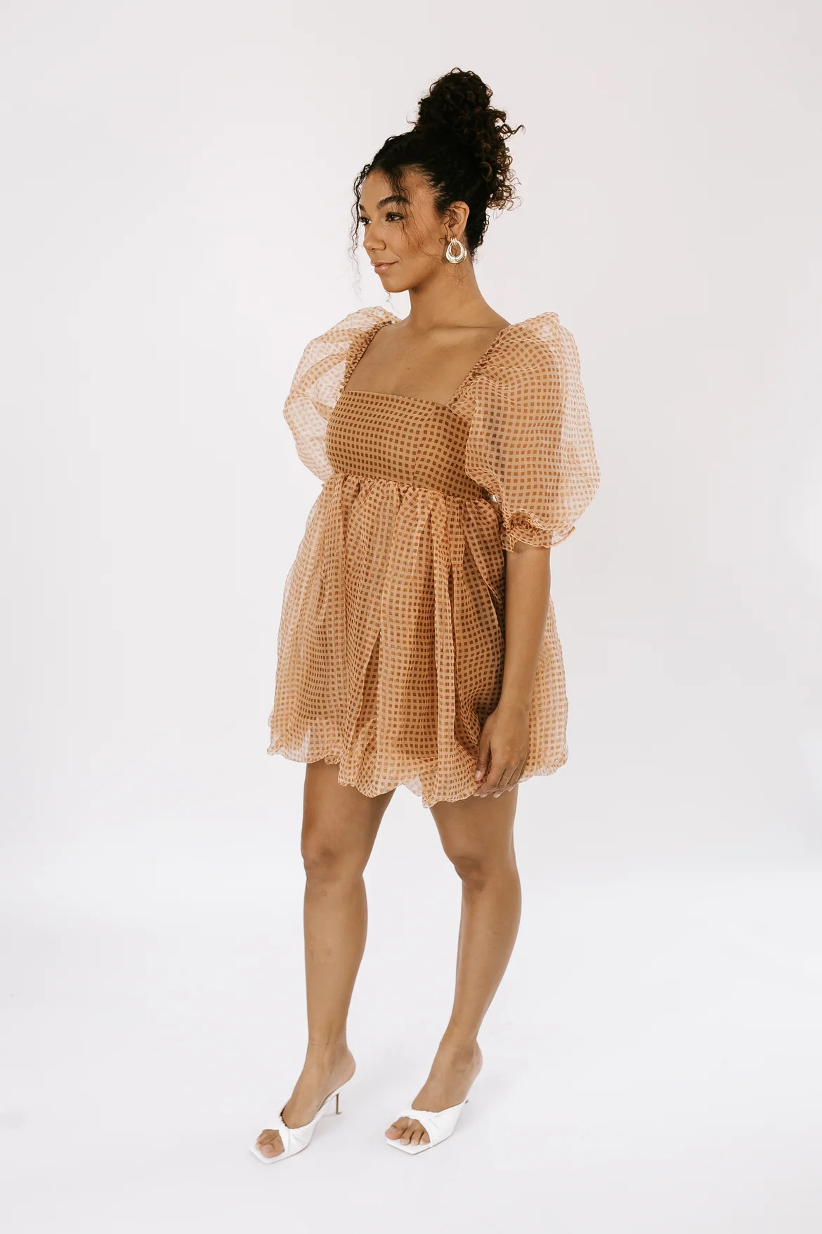 Forget Me Not Checkered Babydoll Mini Dress - Rust | THELIFESTYLEDCO