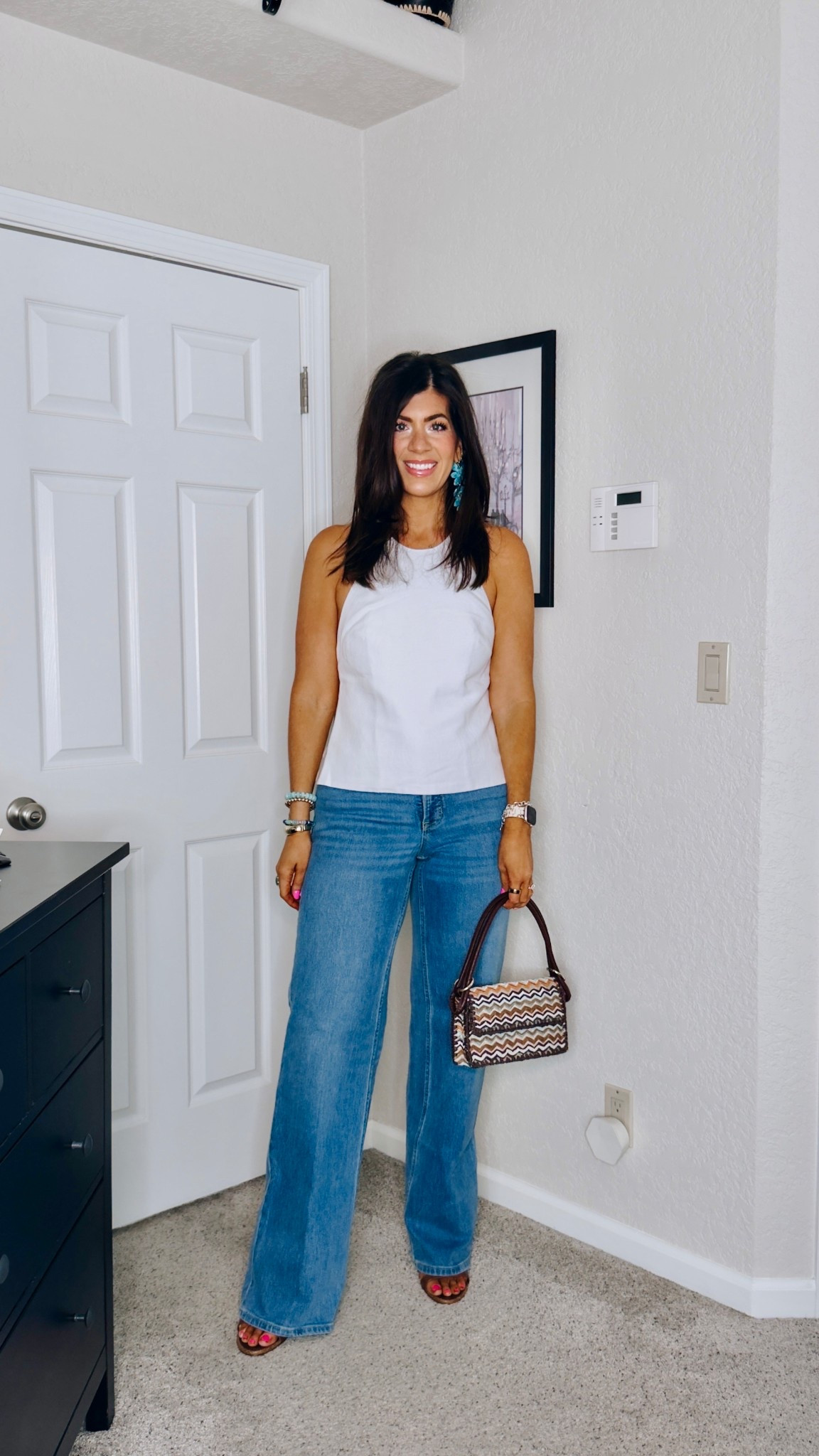 Quick bloat-friendly warm spring outfit
Halter-medium
Shaping wide leg jeans-medium tall -use code MEGHANXSPANX 
Wedges-sized up a half size to an 11


#LTKOver40 #LTKTall #LTKMidsize