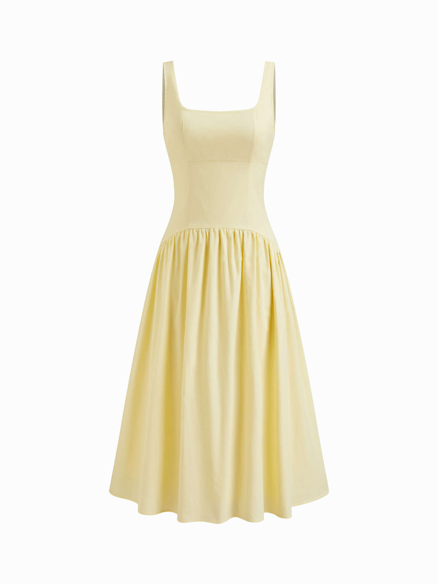 Woven Cotton Square Neck Backless Ruffle Midi Dress For Daily Casual | Cider