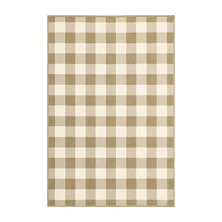 Covington Home Martinique Gingham Plaid Indoor Outdoor Rectangular Accent Rug, One Size, Beige | JCPenney