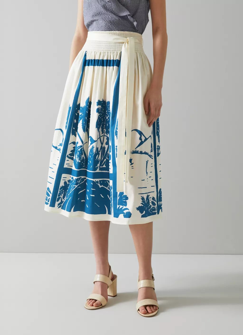 Fellini Blue and Cream Tropical Print Cotton Skirt | Skirts | Clothing | Collections | L.K.Bennet... | L.K. Bennett (UK)