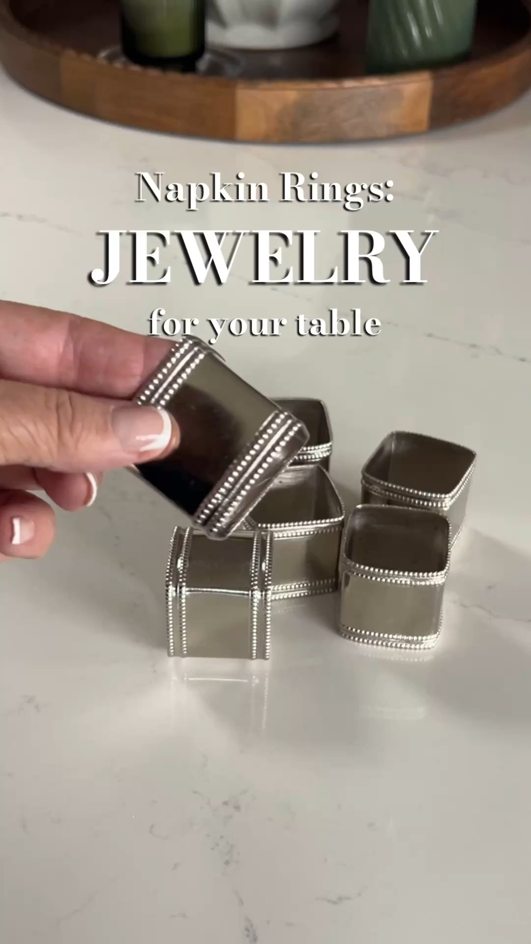 Napkin rings are basically accessories for your table — one small detail that completely changes the look of a place setting. Silver, wood, leather, gold, and travertine napkin rings styled with neutral linen, striped blue, plaid, and classic white napkins for elevated everyday hosting, modern tablescapes, and simple entertaining ideas. Blue and white dishes, gold flatware, candlelight, layered table settings, and effortless hostess details.

#LTKHome #LTKMothersDay #LTKSeasonal
