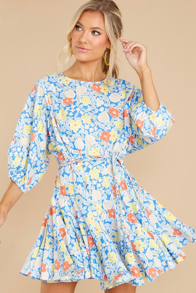 Fields Of Happy Blue Floral Print Dress | Red Dress 
