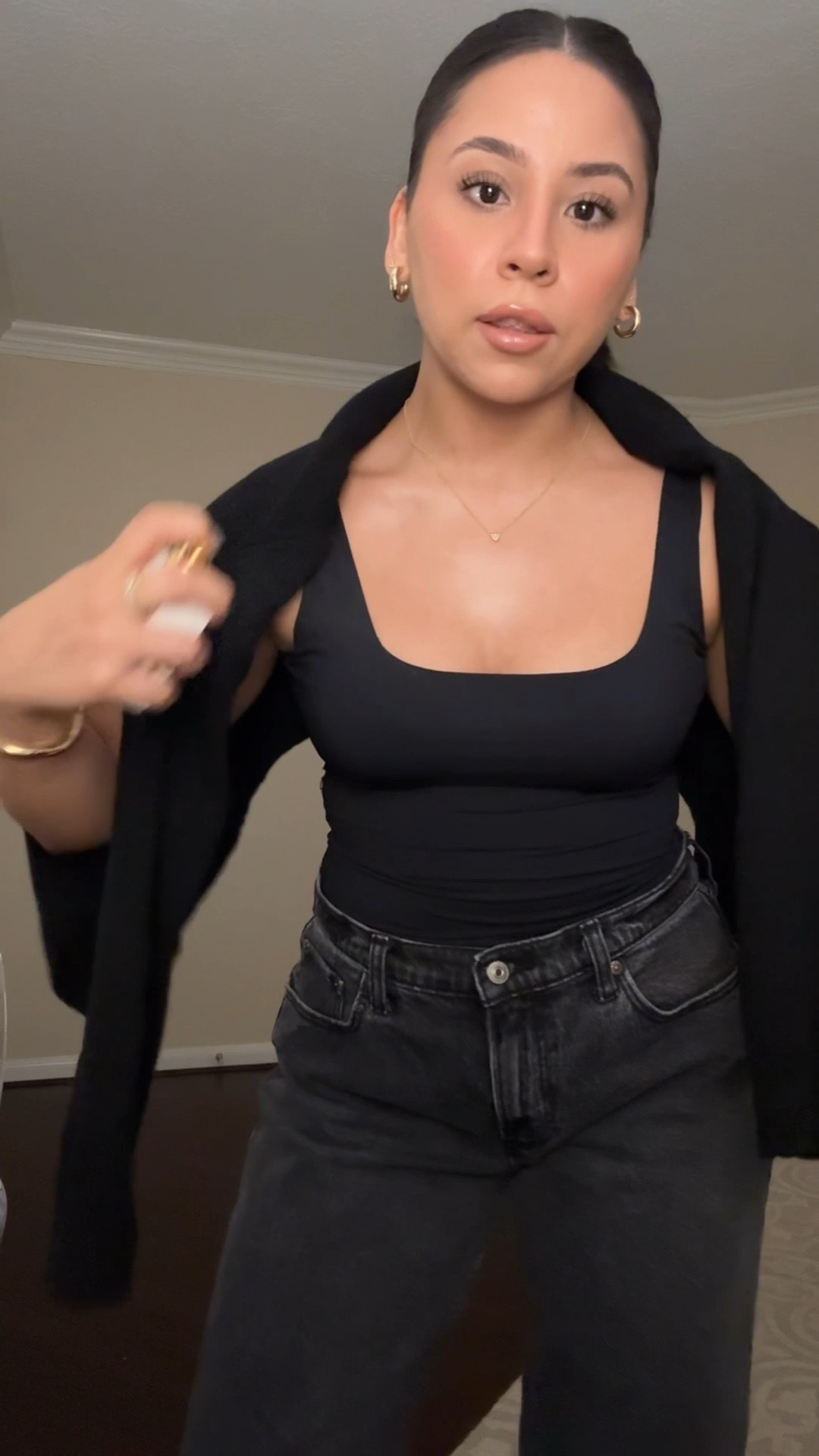 Casual grabbing drinks outfit idea 
Black tank: small 
Black baggy jeans: 26 short 
Black cardigan: xs 
Leopard print kitten heels: 6.5 
Libre perfume 
Ysl black hobo mini bag 
Gold jewelry 
Seamless  unlined underwire bra

#LTKSaleAlert #LTKFindsUnder100 #LTKStyleTip