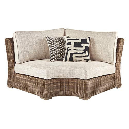 Signature Design by Ashley Beachcroft Farmhouse Outdoor Patio Wicker Curved Corner Chair, Beige | Amazon (US)