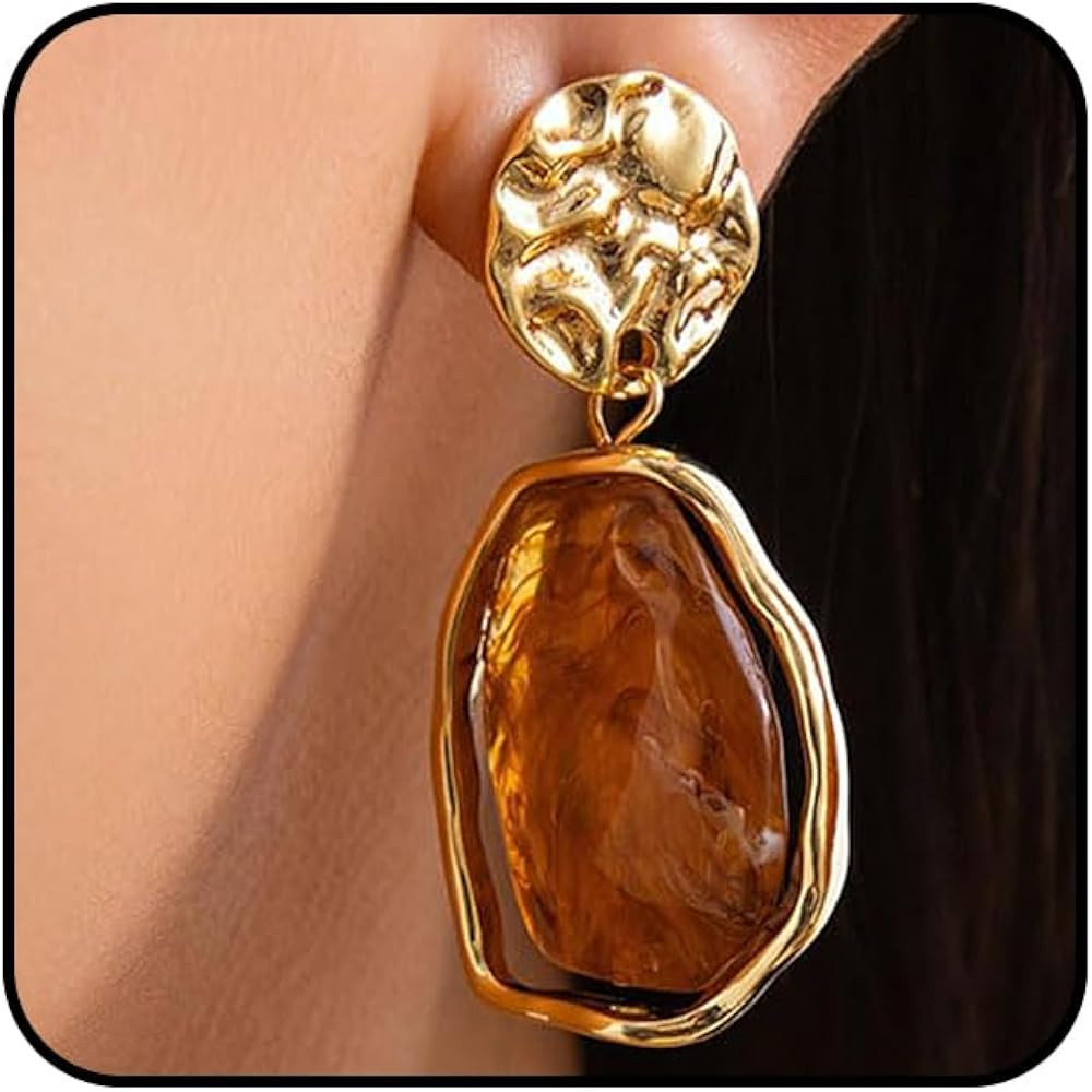 Gold Brown Statement Dangly Earrings for Women Vintage Unique Irregular Crystal Long Dangle Earri... | Amazon (US)