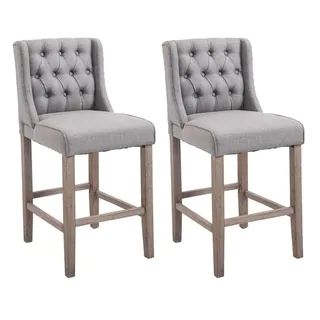 HomCom 40-inch Tufted Counter Height Grey Chair (Set of 2) - Set of 2 - Light grey - Adjustable | Bed Bath & Beyond