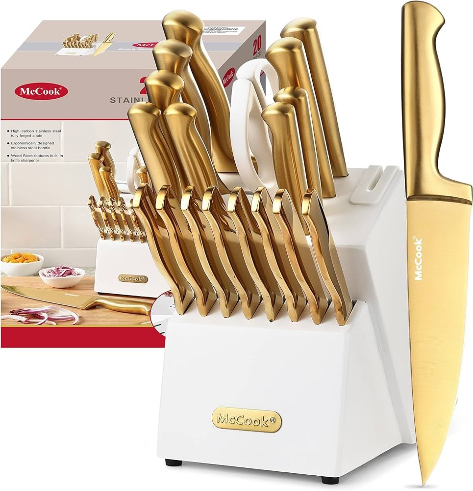 McCook® Kitchen Knife Sets, Golden Titanium Stainless Steel Knives Block Set with Built-in Sharp... | Amazon (US)