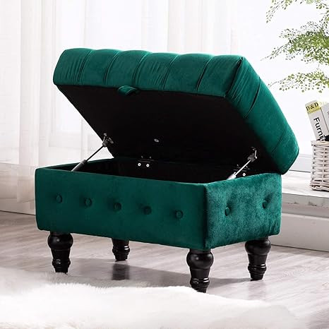 Artechworks Button Tufted Storage Ottoman, Velvet Upholstery Footstool Bed Ottoman for Living Roo... | Amazon (US)