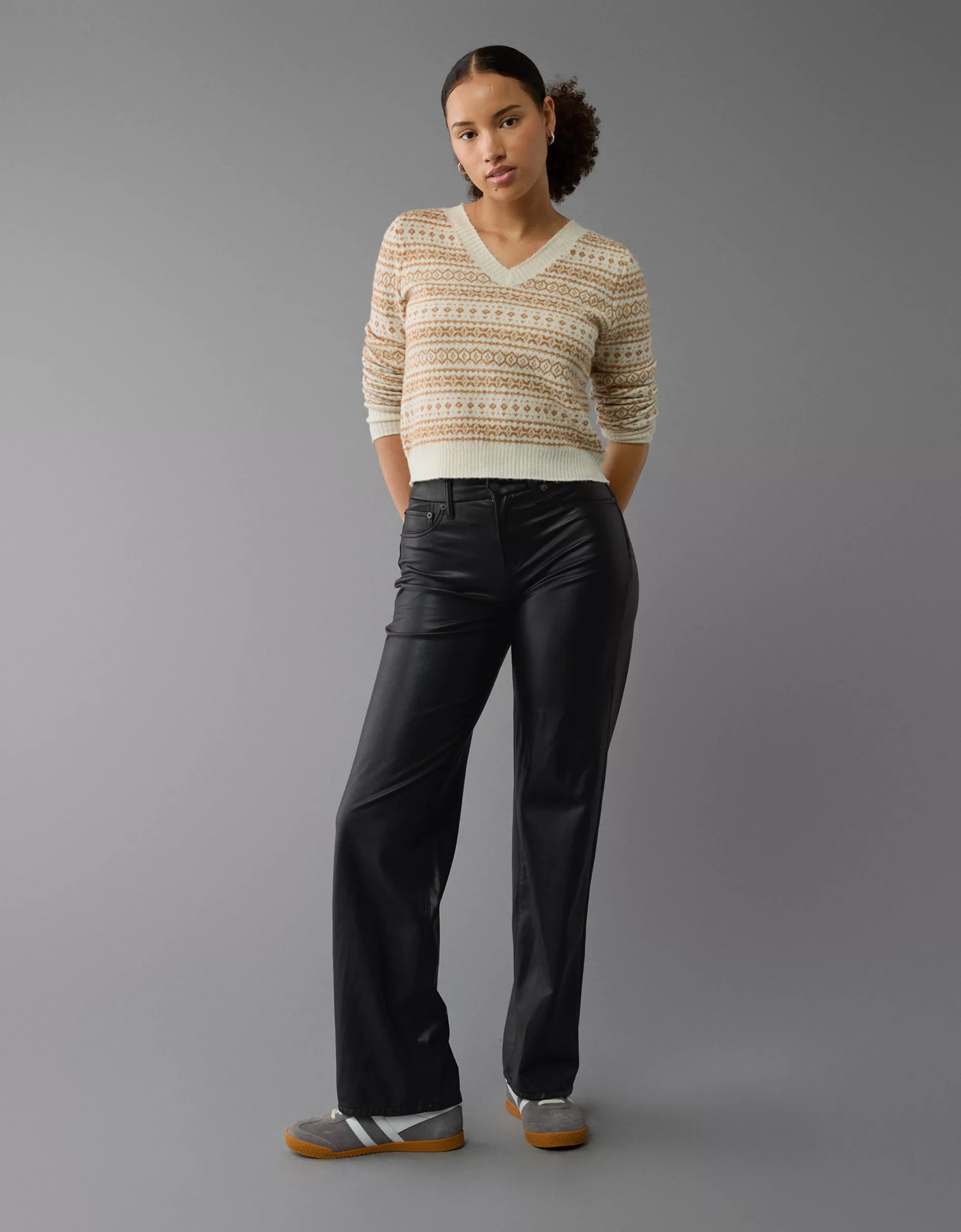 AE Stretch Curvy Vegan Leather High-Waisted Stovepipe Pant | American Eagle Outfitters (US & CA)