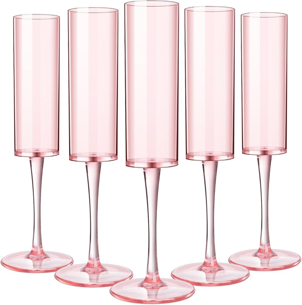 DI QIU REN 12 Pcs Pink Champagne Flutes Plastic, 6 OZ Square Pink Champagne Glasses Reusable Stem... | Amazon (US)