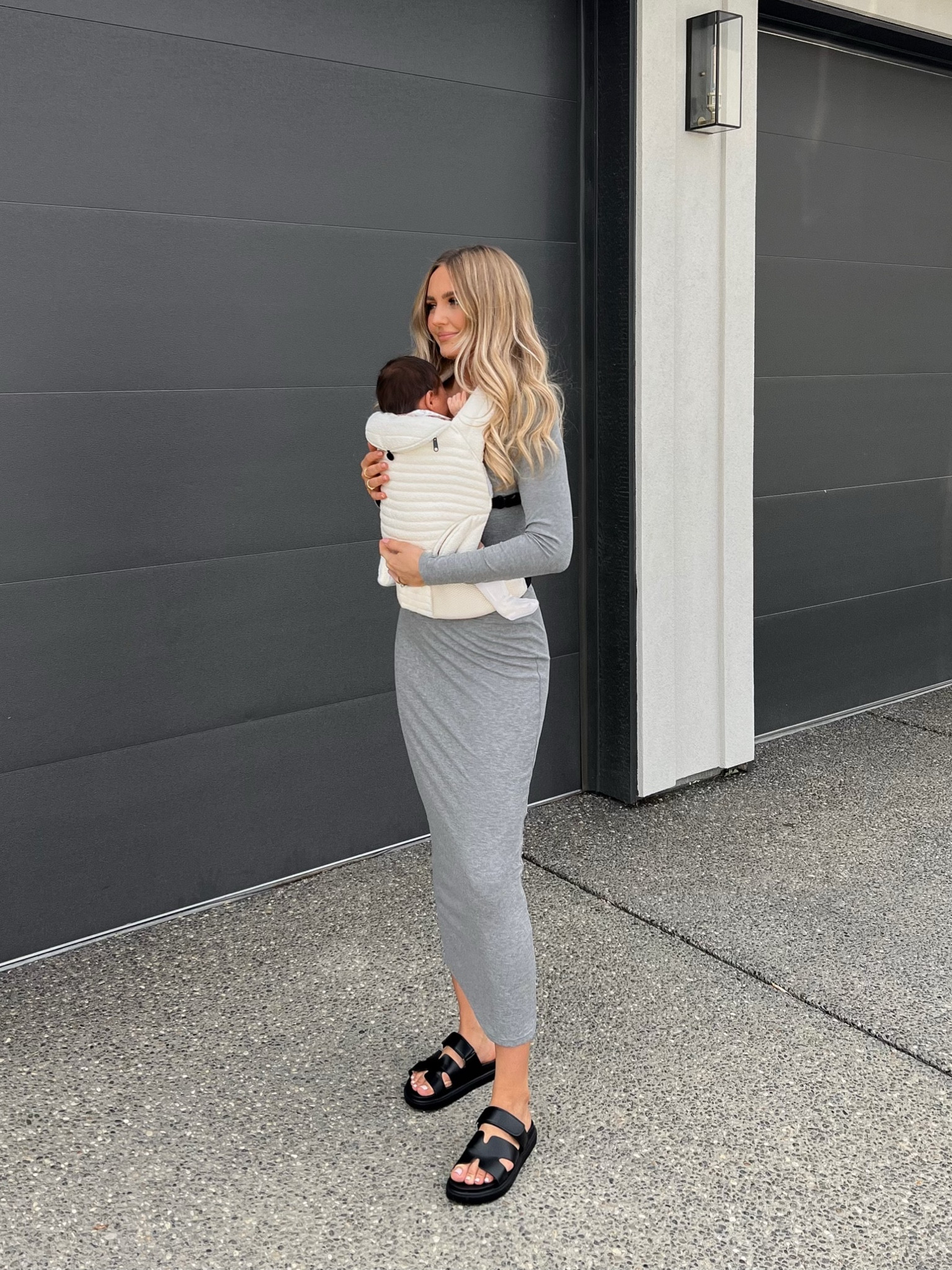 Grey jersey ribbed dress long midi stretchy dress fall wardrobe staple, black h sandals, jumpsuit armadillo baby carrier 

#LTKbaby #LTKU #LTKbump
