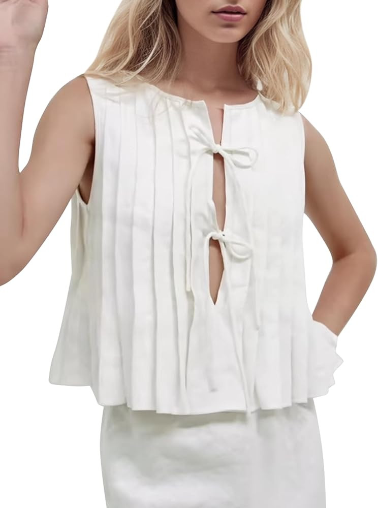 Women Y2K Tie Up Peplum Tank Tops Open Front Sleeveless Ruffle Hem Babydoll Shirts Summer Cute Go... | Amazon (US)