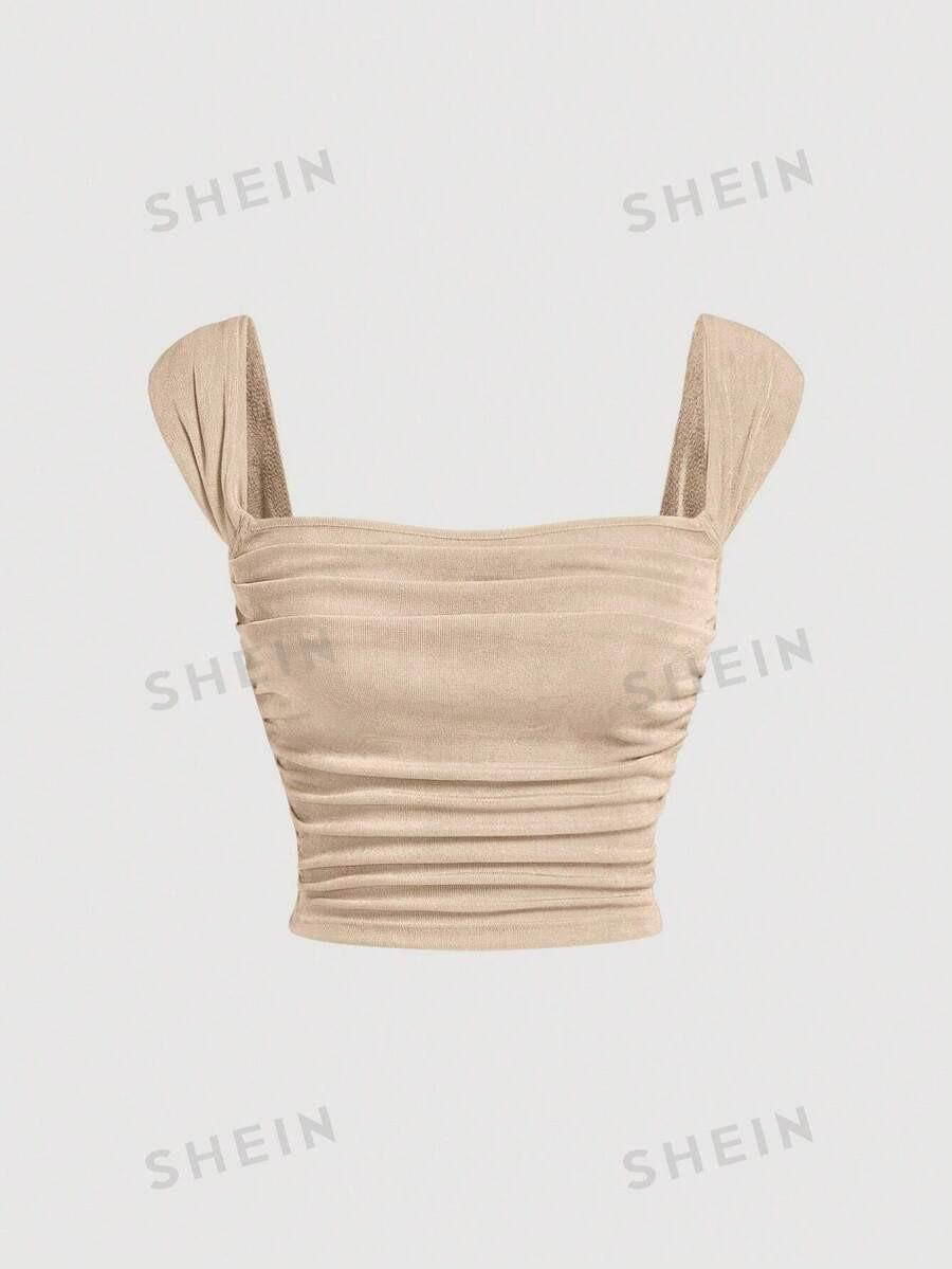 SHEIN MOD Solid Ruched Wide Straps Top | SHEIN