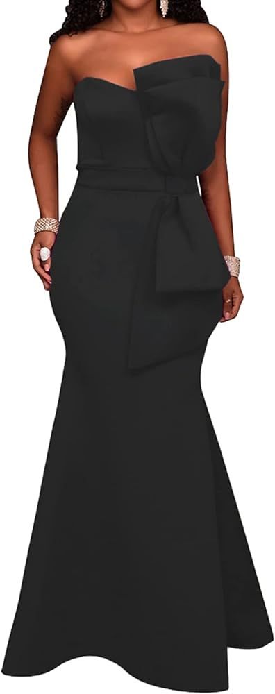 SEBOWEL Women's Sexy Off The Shoulder Bodycon Bow Applique Evening Gown Party Maxi Dress      
 S... | Amazon (US)