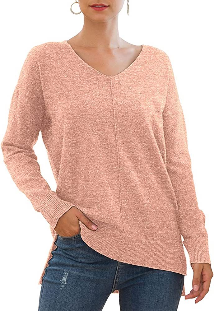 Jouica Women's Casual Lightweight V Neck Batwing Sleeve Knit Top Loose Pullover Sweater | Amazon (US)