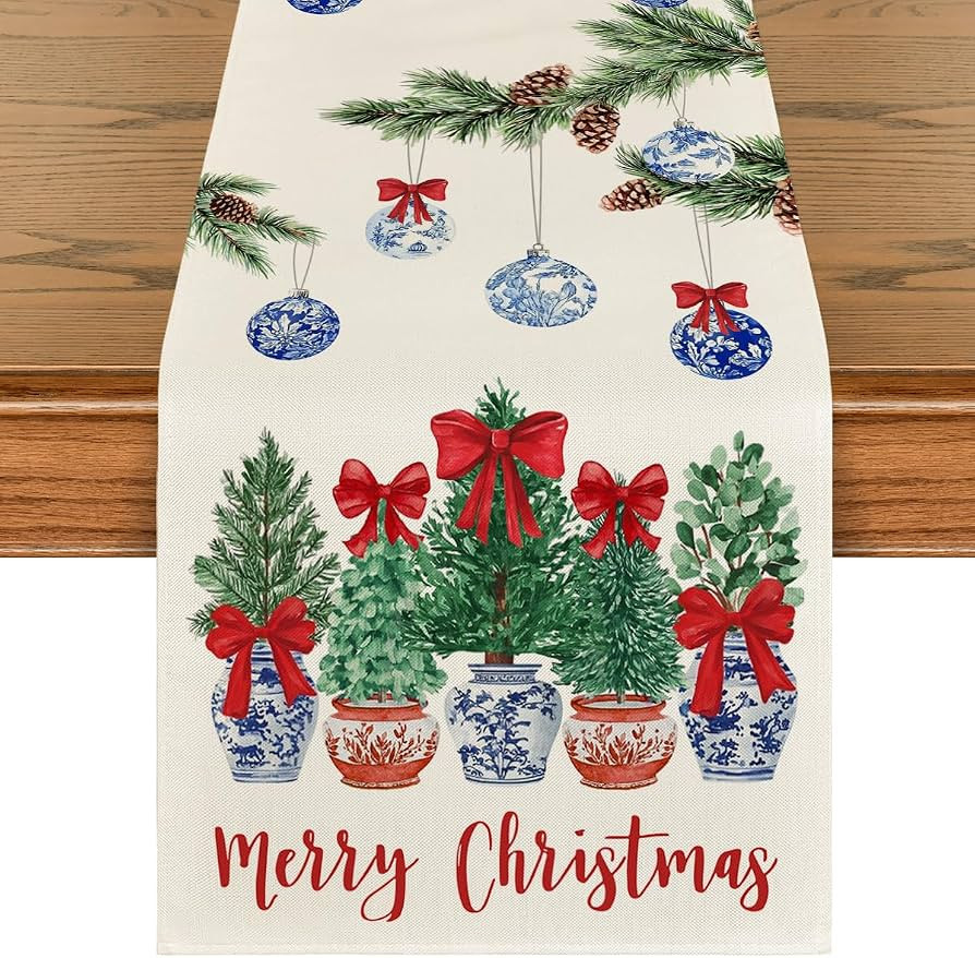 Artoid Mode Xmas Trees Balls Table Runner Home Party Decor 13x72 Inch | Amazon (US)