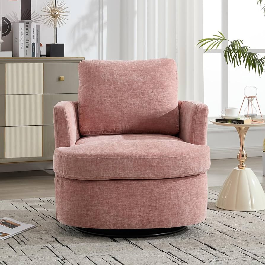 360° Swivel Accent Armchair Chair, Pink Swivel Round Barrel Chair, Upholstered Corduroy Accent C... | Amazon (US)