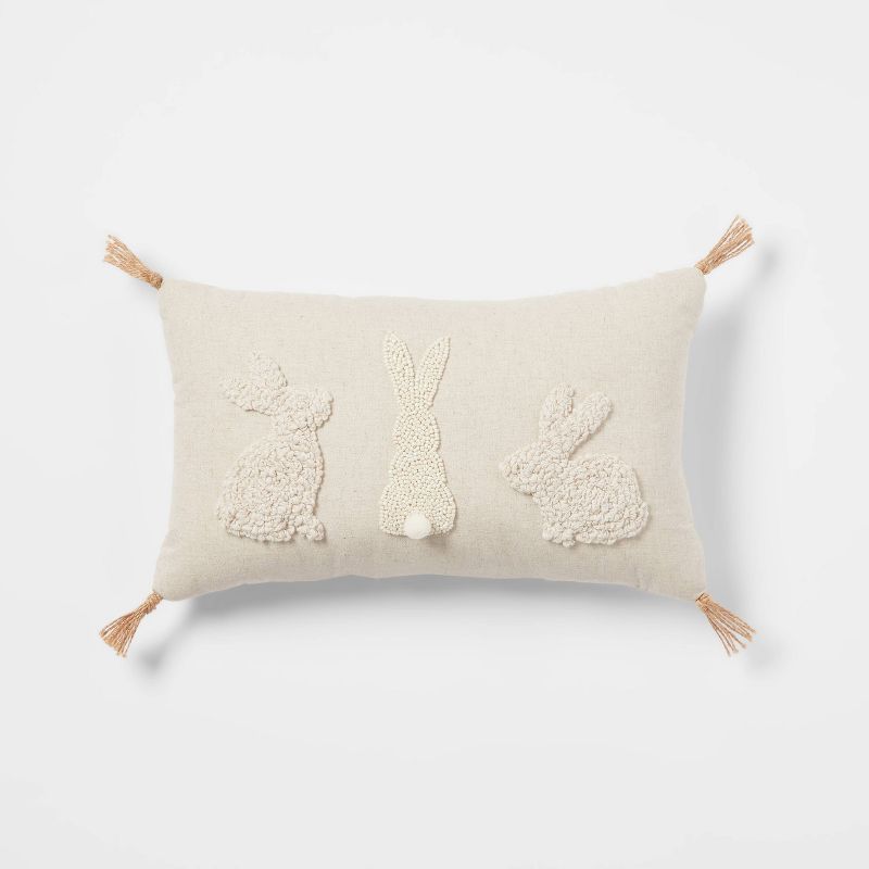 Textural and Beaded Bunnies Lumbar Throw Pillow with Jute Corner Tassels - Threshold™ | Target