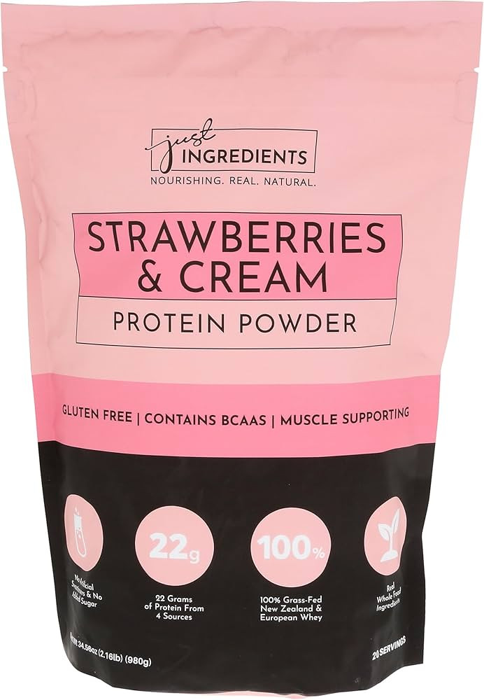 Just Ingredients Strawberries & Cream Whey Protein Powder, 34.56 OZ | Amazon (US)