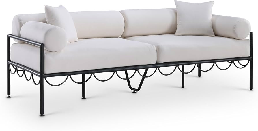 Meridian Furniture 55031Cream-S Portofino Collection Art Deco Outdoor Patio Sofa with Matte Black... | Amazon (US)