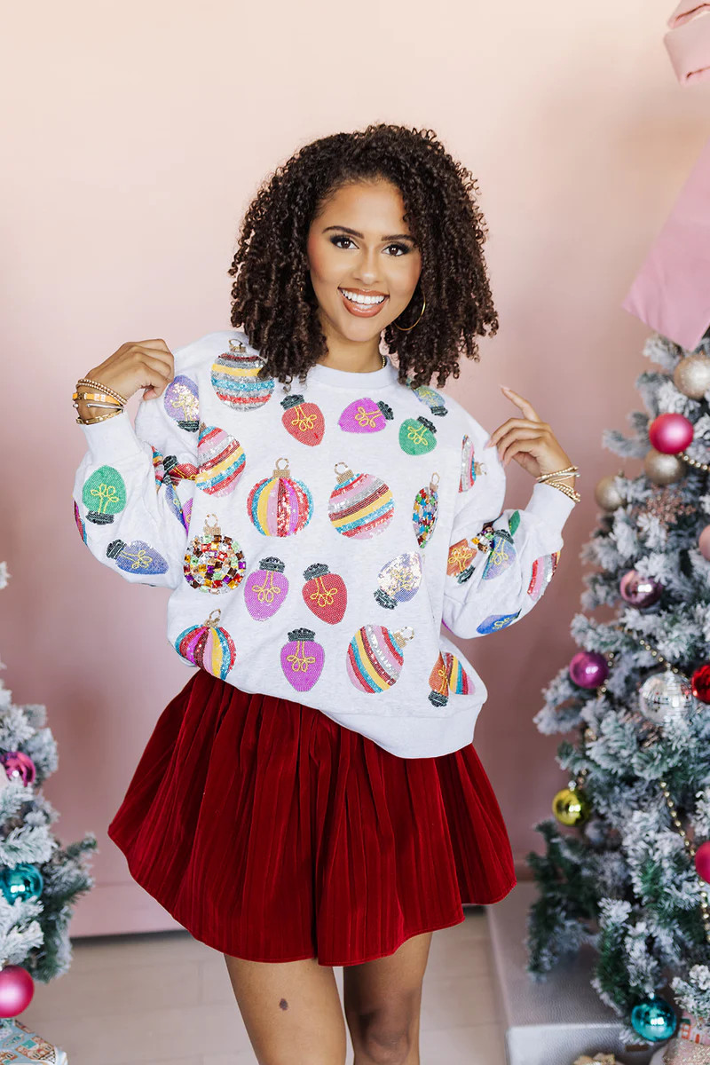 Queen Of Sparkles Ornament And Lights Sweatshirt - Grey | The Impeccable Pig