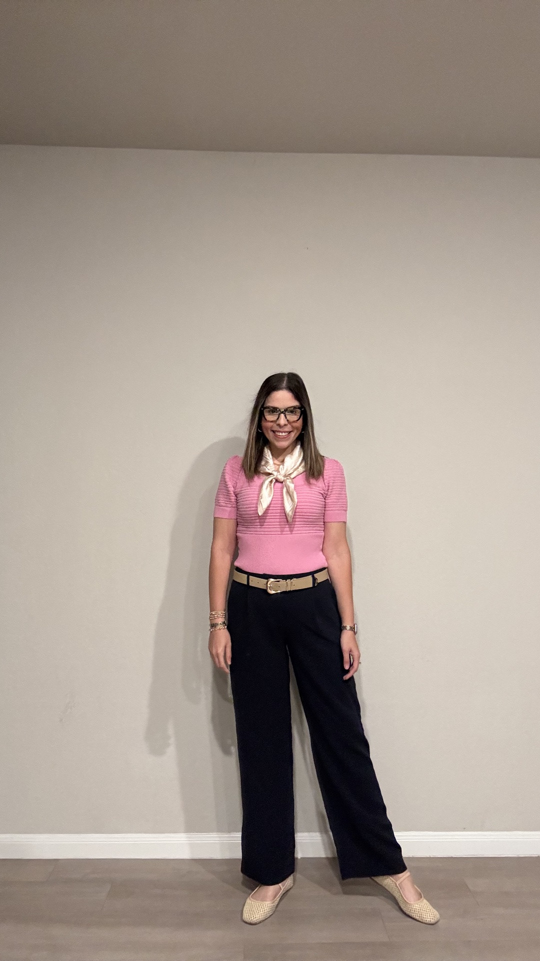 Pink knit + neck scarf + wide leg trousers = the combo I didn’t know I needed 🎀 The tan belt and woven flats tie it all together perfectly. #OOTD #OutfitOfTheDay #OutfitInspo #StyleInspo #LookOfTheDay #WhatIWore #TodaysOutfit

#LTKootd #LTKmomlife #LTKMidsize