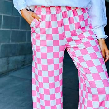 Lightweight Wide Leg Checkered Pants for Women Fashion Casual Loose Fit Plaid Trousers Sweatpants... | Amazon (US)