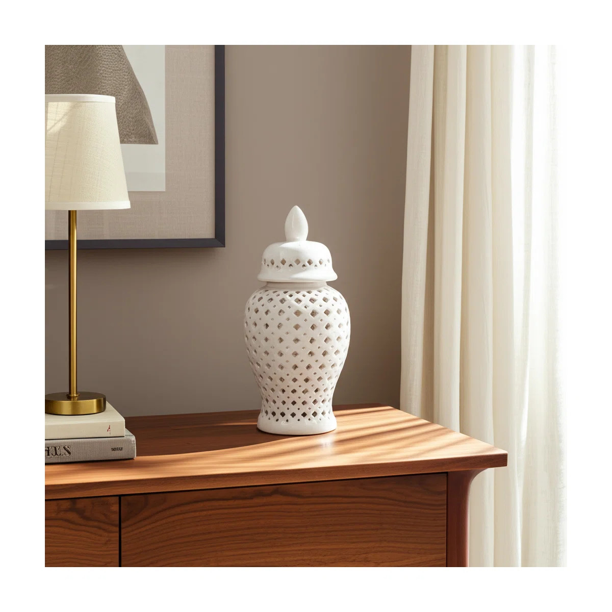 Atline Modern Decorative Jar for Home Decor – Glossy Ceramic Table Jar with Pierced Cutout Desi... | Wayfair North America