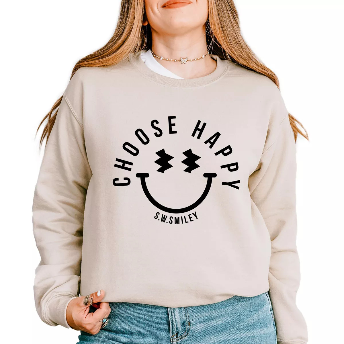 Simply Sage Market Women's Graphic Sweatshirt Choose Happy Lightning Eyes | Target