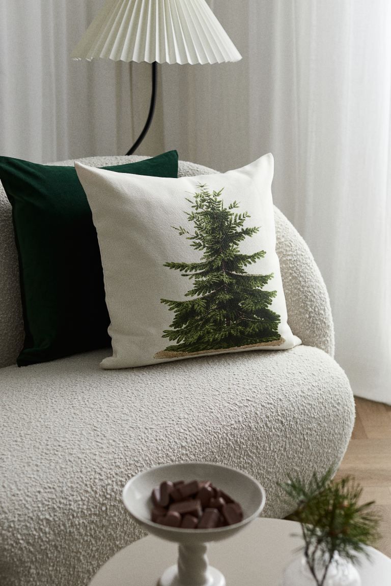 Printed Cushion Cover - Light beige/fir tree - Home All | H&M US | H&M (US + CA)