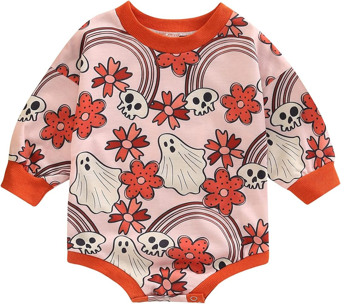 Unisex Baby Girl Boy Halloween Outfit Oversized Sweatshirt Romper Long Sleeve Pumpkin Pullover To... | Amazon (US)