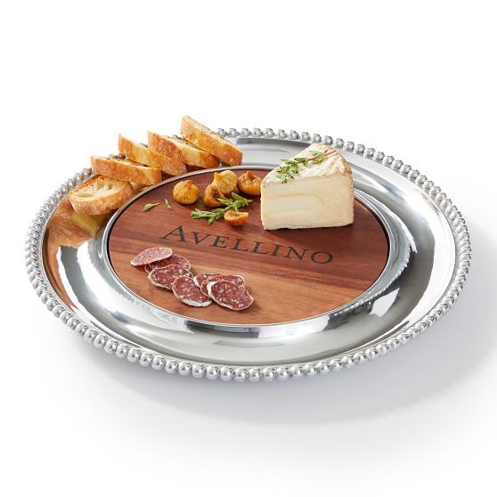 Round Beaded Silver and Walnut Wood Cheese Board | Mark and Graham