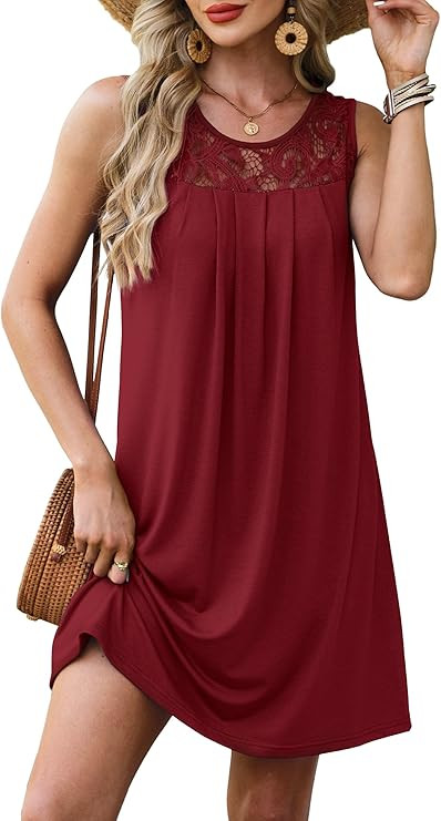BKRIVE Summer Dresses for Women Beach Cover Up Sleeveless Lace Crewneck Sundress (S-3XL) | Amazon (US)