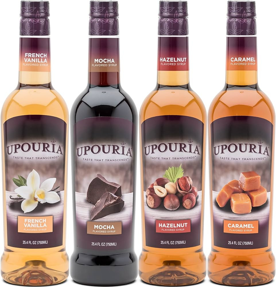 Upouria Coffee & Tea Flavoring Syrup Variety Pack, French Vanilla, Mocha, Hazelnut, Caramel, 100%... | Amazon (US)