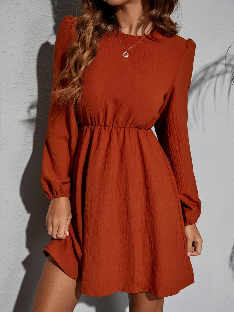 Solid Keyhole Back Dress | SHEIN