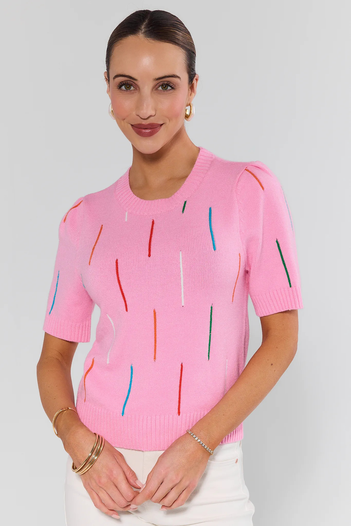 Pink Knit Embroidered Top | Avara