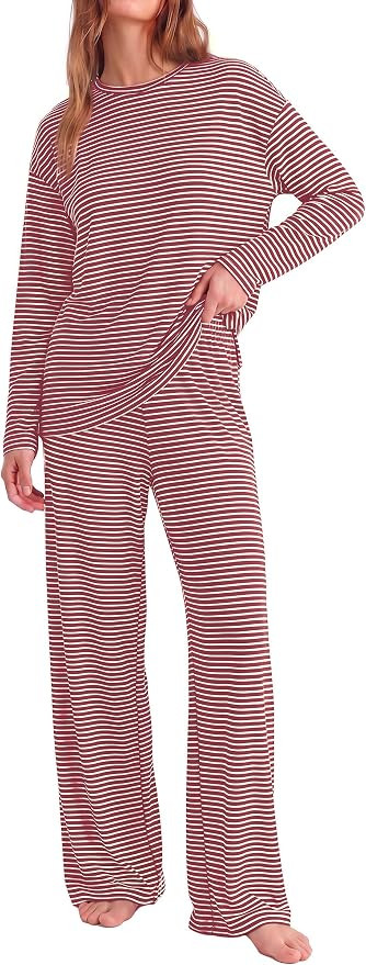 PRETTYGARDEN Womens Striped Lounge Set Fall Winter 2 Piece Sets | Amazon (US)