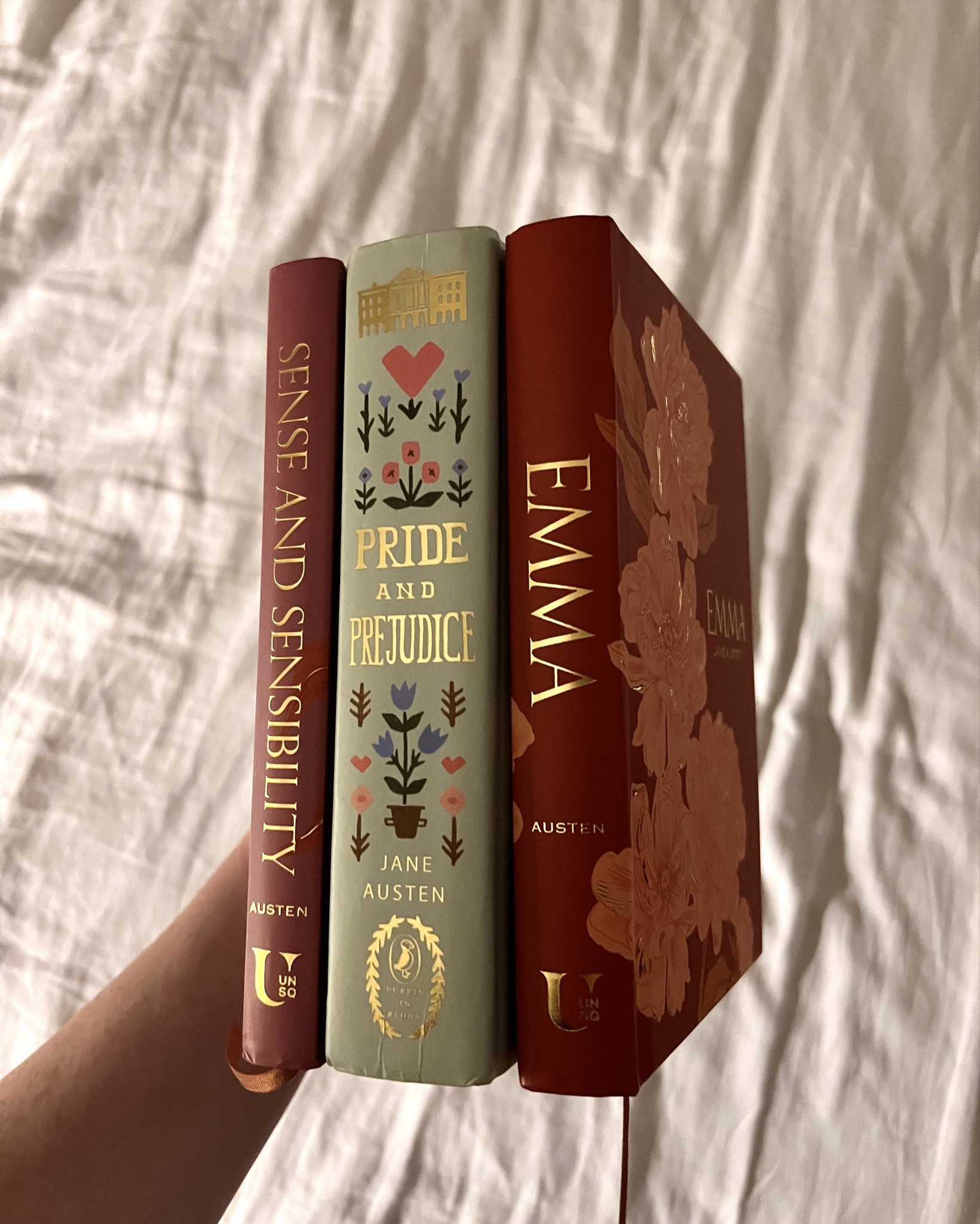 Aren’t these Jane Austen books so gorg? I found Emma and Sense and Sensibility from the same publisher but they didn’t have Pride and Prejudice in the collection, by some travesty, so I found another super cute version that’s the same size and made my own collection. These beauties would make such a good gift too. 

It took me WAY too long to finally read the books instead of just watching every film and TV version ever created, and I’m thrilled to say that I love the books just as much as I hoped I would. 

Book recommendations
Classic books
Pretty books
Book decor

#LTKFindsUnder50 #LTKGiftGuide