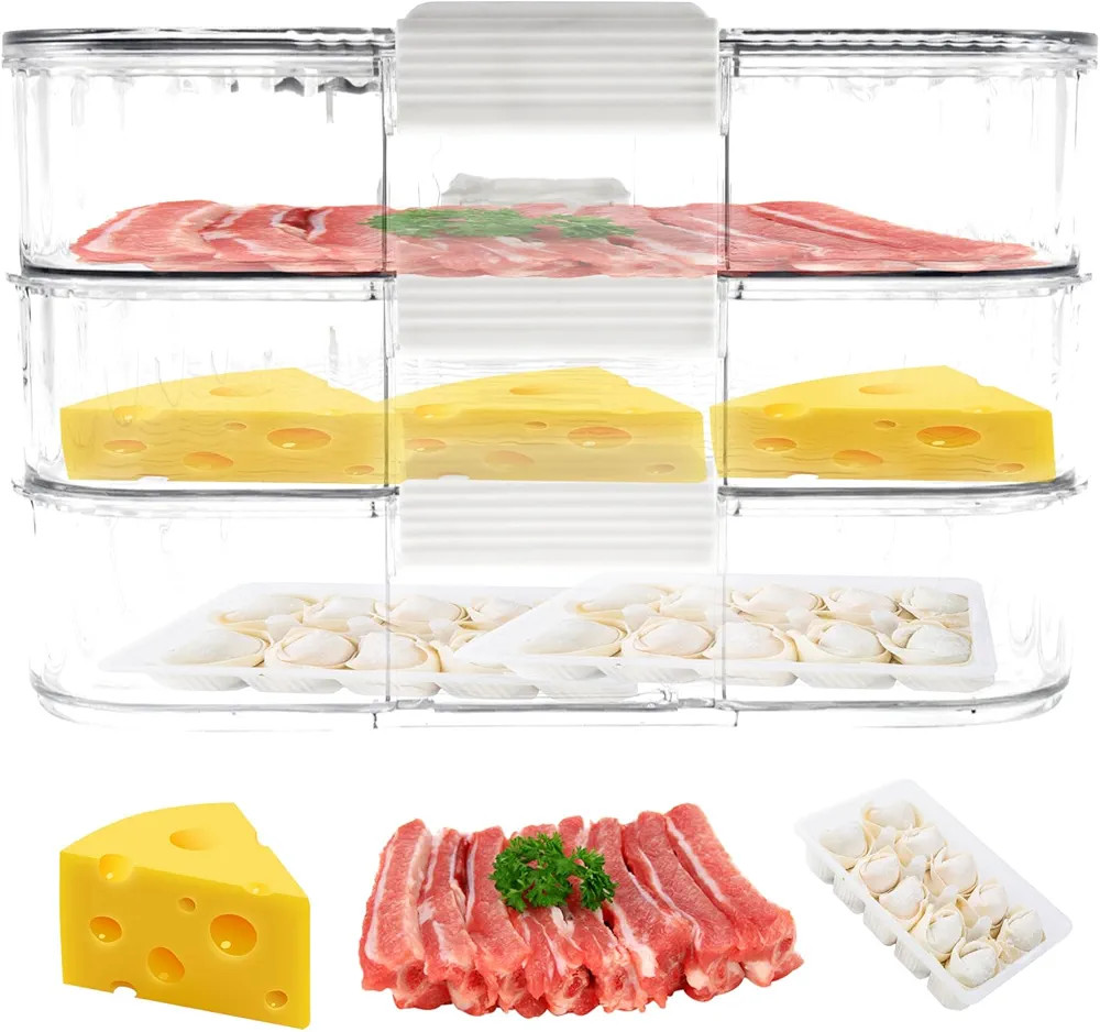 Deli Meat Container for Fridge, 3/4 Layer Bacon Cheese Storage Container with Date Recording, Rem... | Amazon (US)