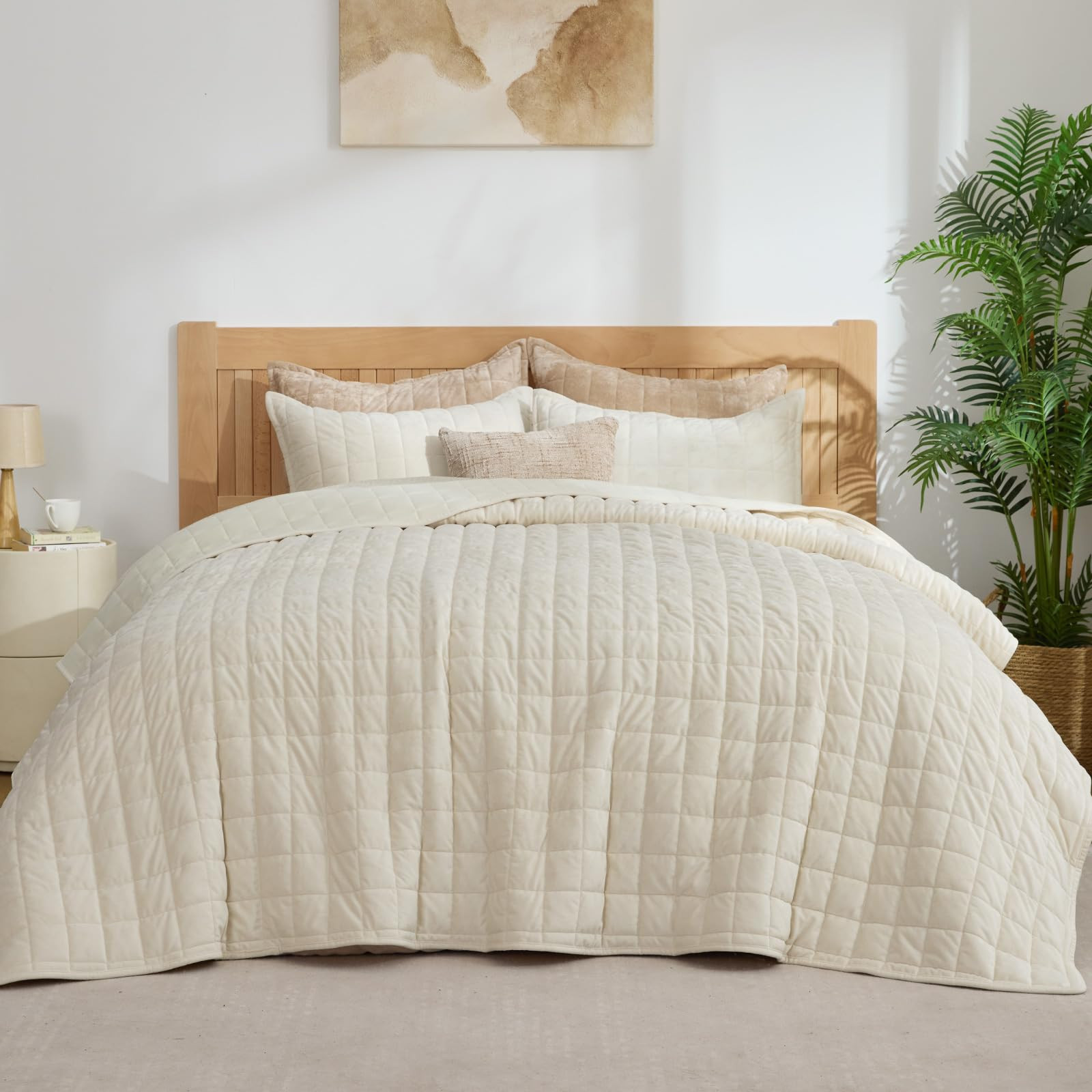 BEDELITE Velvet Quilt Set King Size - Luxury Velvet Comforter Bedding Set 3 Pieces, Soft Cozy Cre... | Amazon (US)