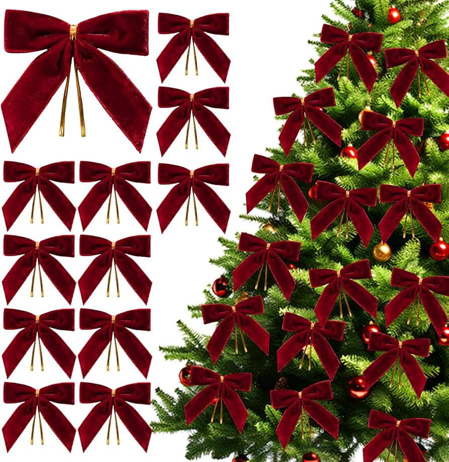 12PCS Red Velvet Bows for Christmas Tree, Bows for Christmas Tree, Garland Red Velvet Bow Ornamen... | Amazon (US)