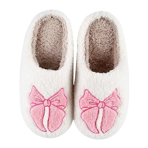 Bow Slippers For Women Men Pink Bow Tie House Slippers For Women Indoor Outdoor Ladies Comfy Bedroom Shoes Soft Warm Non slip Home Slippers 4344 | Amazon (US)