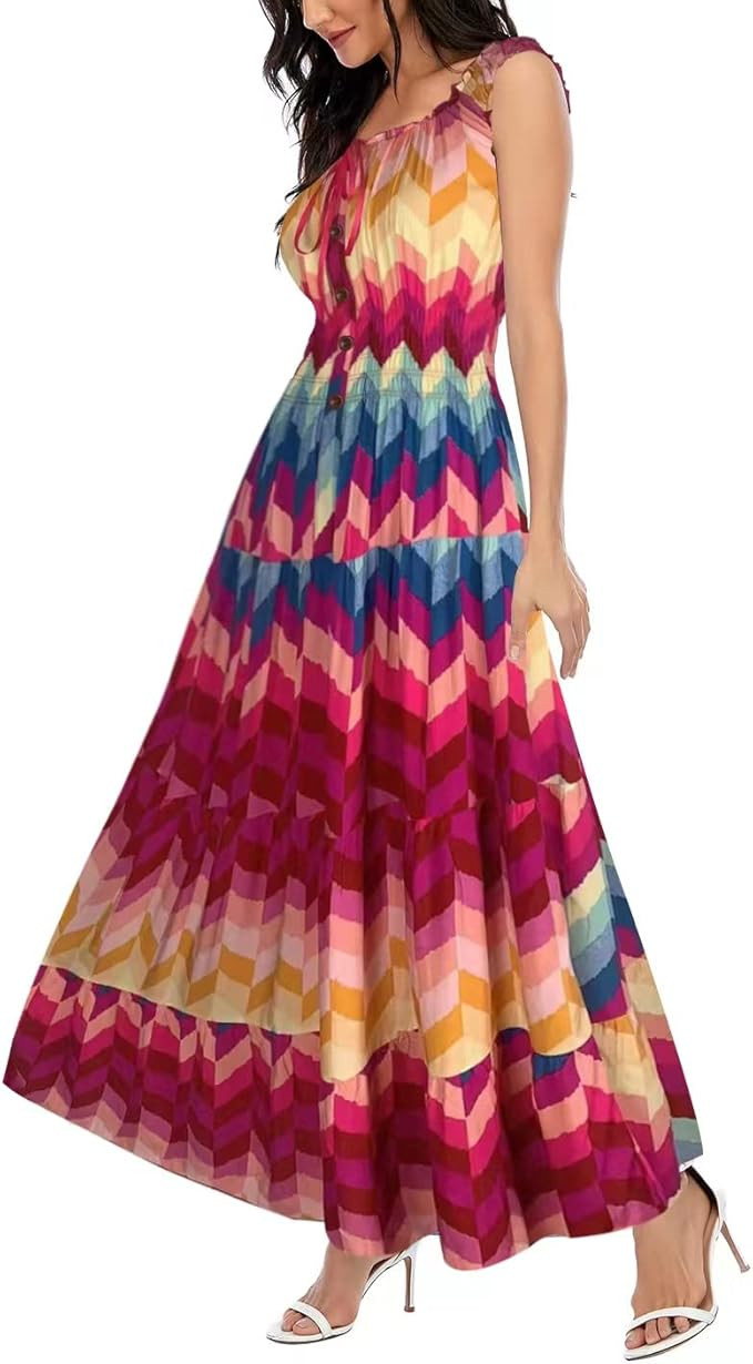 OSTOO Women's 2024 Summer Boho Floral Print Tiered Casual Flowy Long Maxi Dress | Amazon (US)